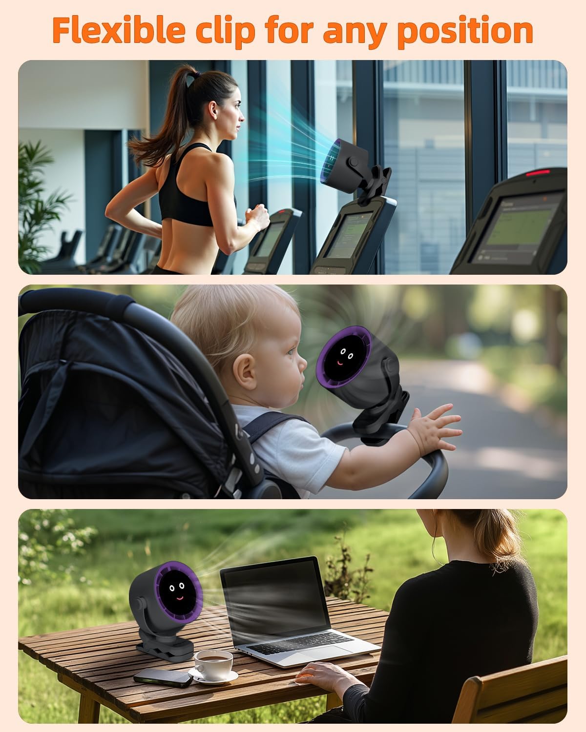 Clip on Fan for Bed, Portable Fan for Travel, Air Turbo Tech & Digital display, 360° Rotate & 5 Speeds stroller fan, For Home Office Stroller Camping - Grey