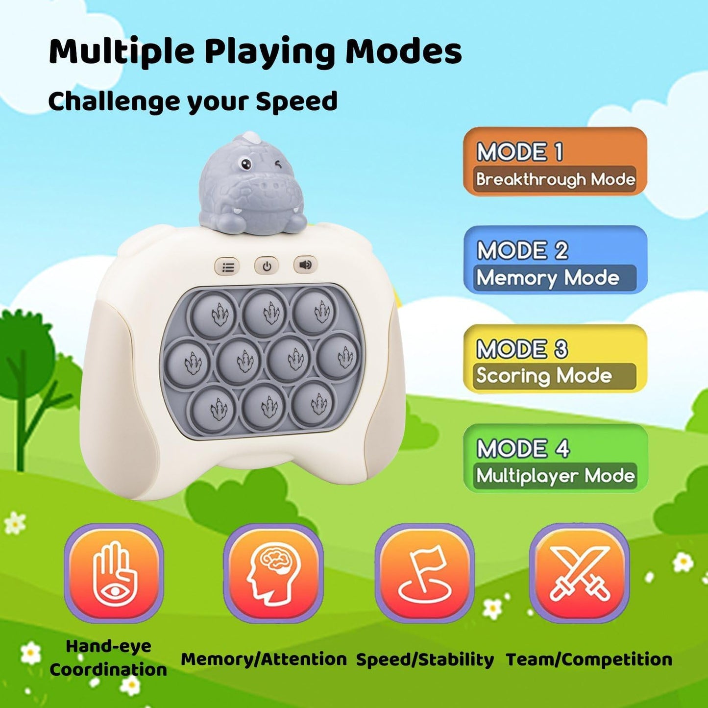 Fast Quick Push Bubble Pop Fidget Toy, Electronic Light Up Game Console, Cool Birthday Present for 6 7 8 9 10-12 Year Boys and Girls Pop Up Stress Relief Toy, Concentration Speed Puzzle Game for Kids