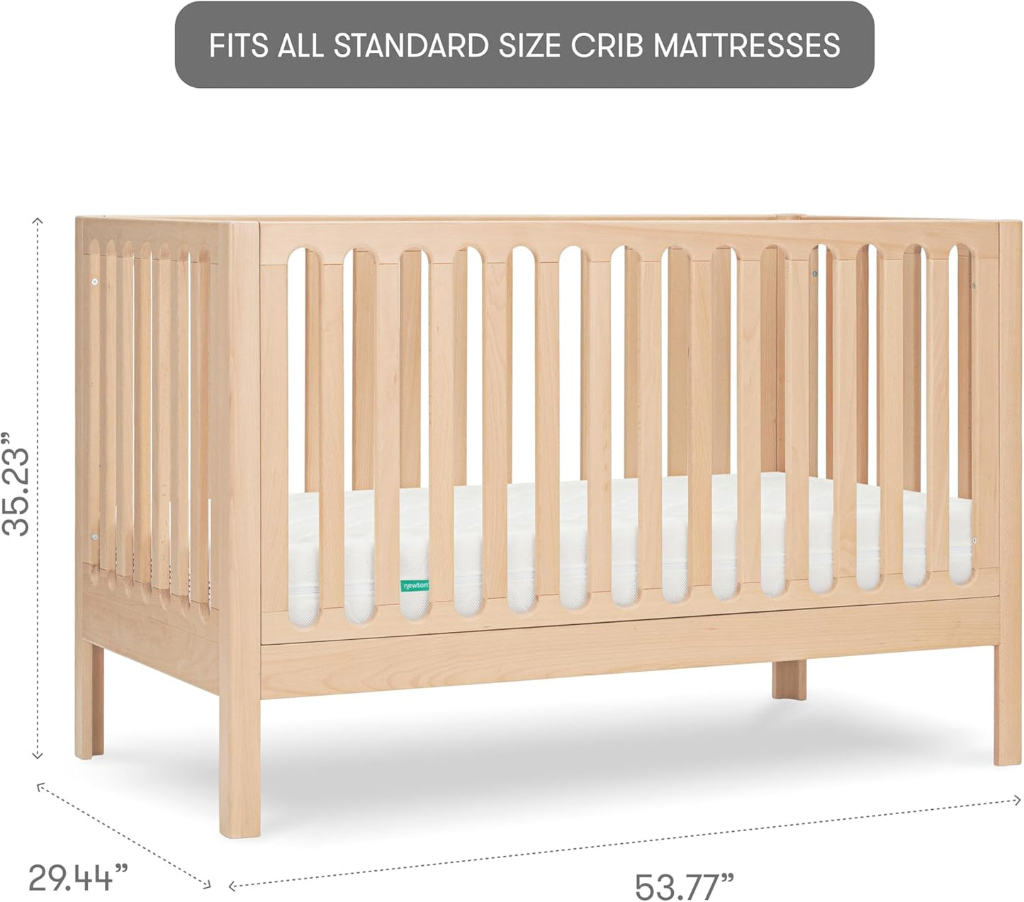 Newton Baby Galileo Standard Crib, Solid Beech Wood in Natural Color, 3-in-1 Convertible Crib with Toddler Bed Conversion Kit, Ultra-Safe Non-Toxic Finish