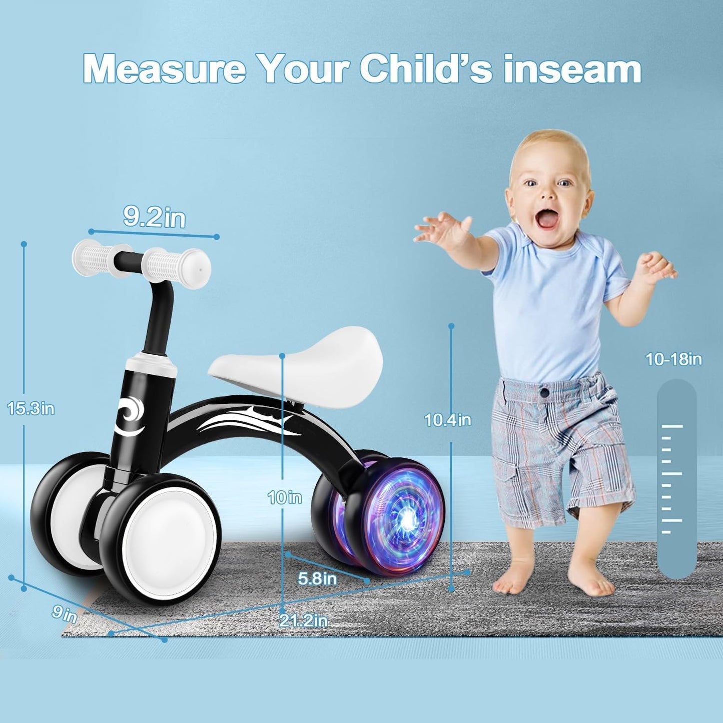 Colorful Lighting Baby Balance Bike Toys for 1 Year Old Boy Gifts, 10-36 Month Toddler Balance Bike, No Pedal 4 Silence Wheels&Soft Seat First Riding on Toys, One Year Old Boy Birthday Gifts.