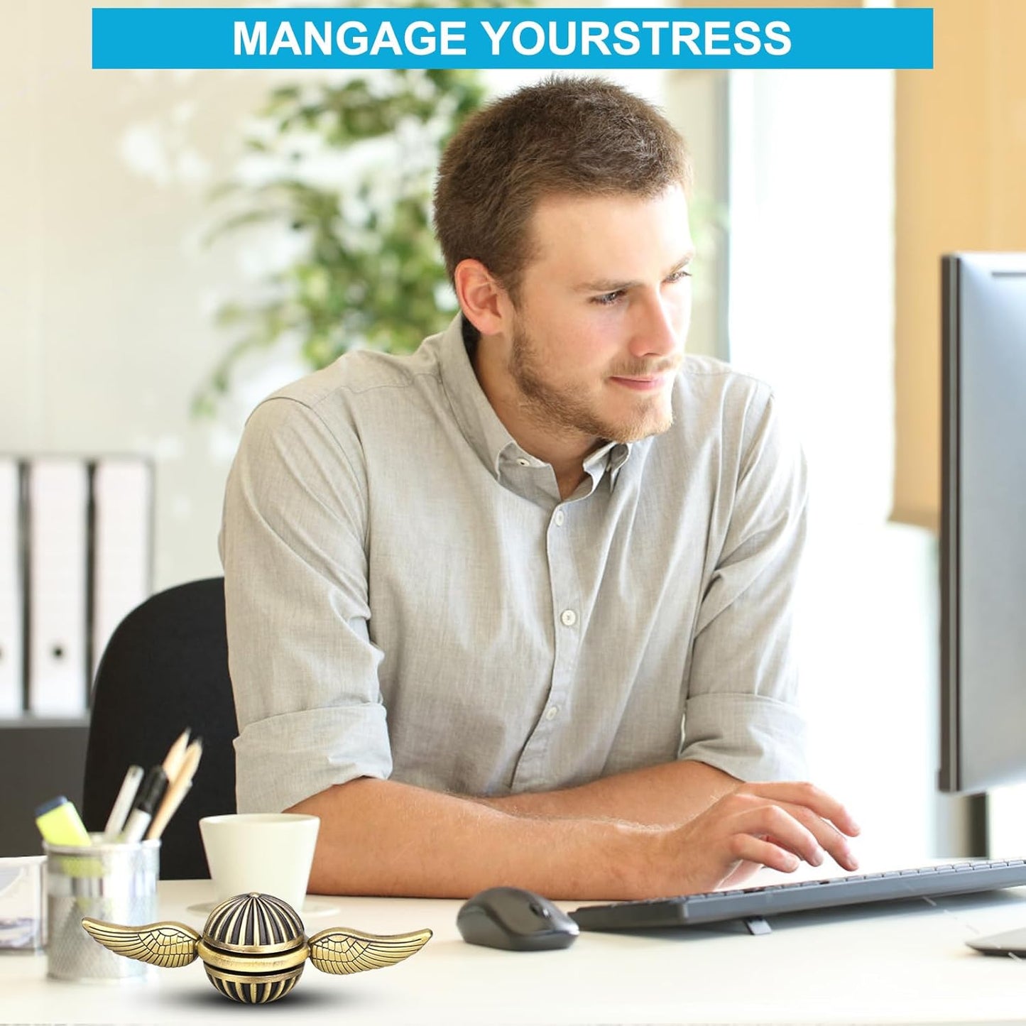 Brass Fidget Spinner Orb Anxiety Toy, Stress Relief Spin Fidgets Hand Bearing Tri Spinner for Kids Adults, Cool Ball Fingertip Gyro Spinning Top Novelty Gift for School Home Office (1PCS)