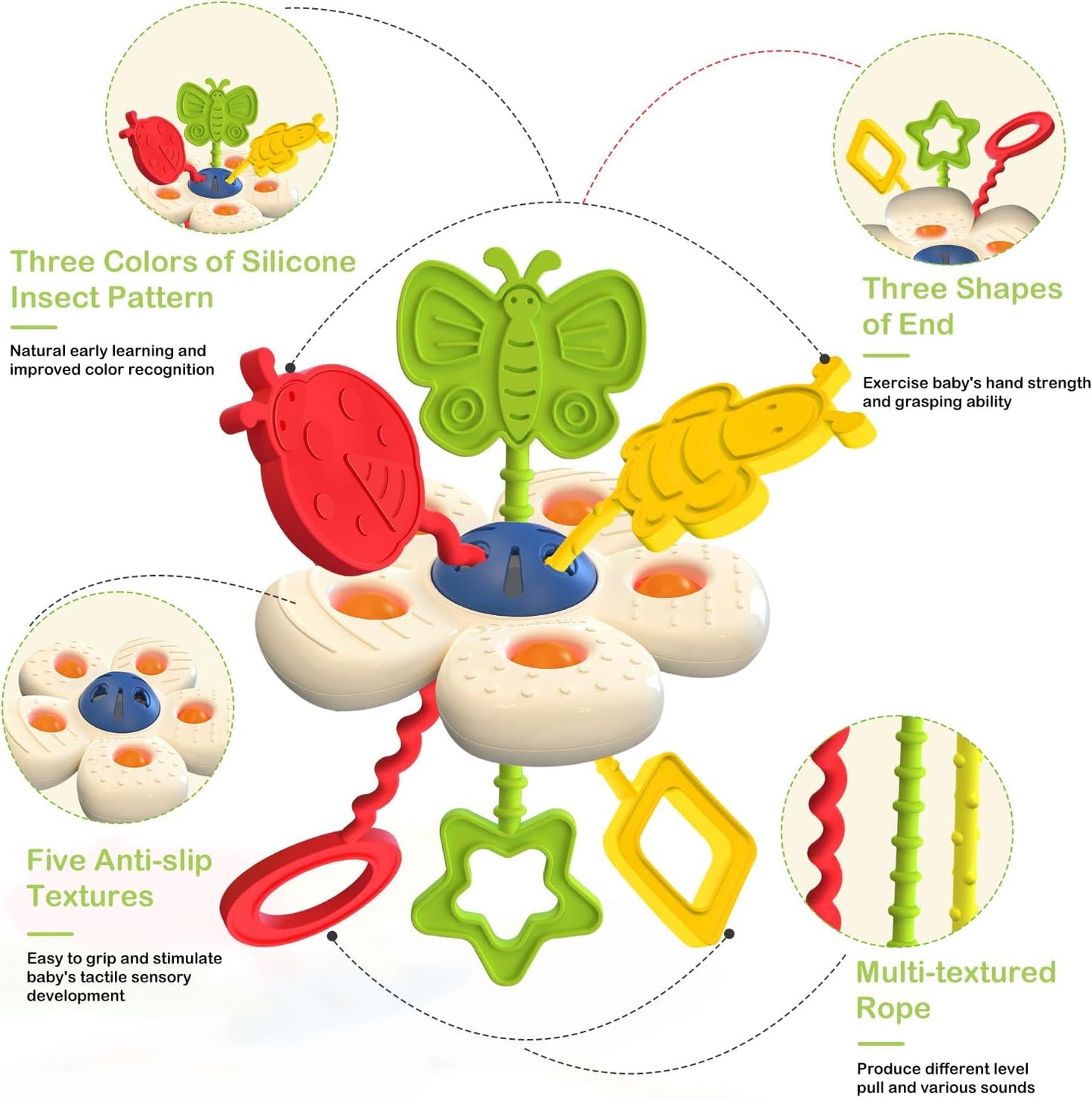 Baby Sensory Chew Toy for 6-12-18 Months, Soft Silicone Pull String Travel Toy for Car Seat & Stroller, Develops Fine Motor Skills & Vision, Early Learning Gift for Newborns and Toddlers Boys Girls