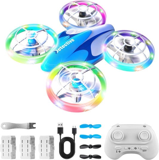 053Drone for Kids,Colourful LED RC Drone, Drone kids for Beginners,3D Flips,Altitude Hold, Propeller Full Protect,Mini drone Toy With 3 Batteries, Great Gift Toy for Boys and Girls