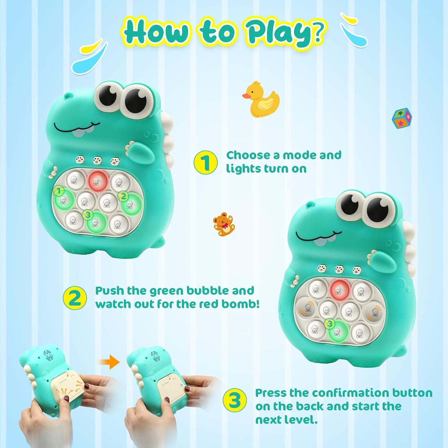 Fast Push Pop Game Fidget Toys for Kids, Electronic Handheld Fidget Pop Quick Push Bubbles Light up Toy, Birthday Toys Gifts for Teens Kids Boys and Girls Age 3 4 5 6 7 8 9 10+ Years Old