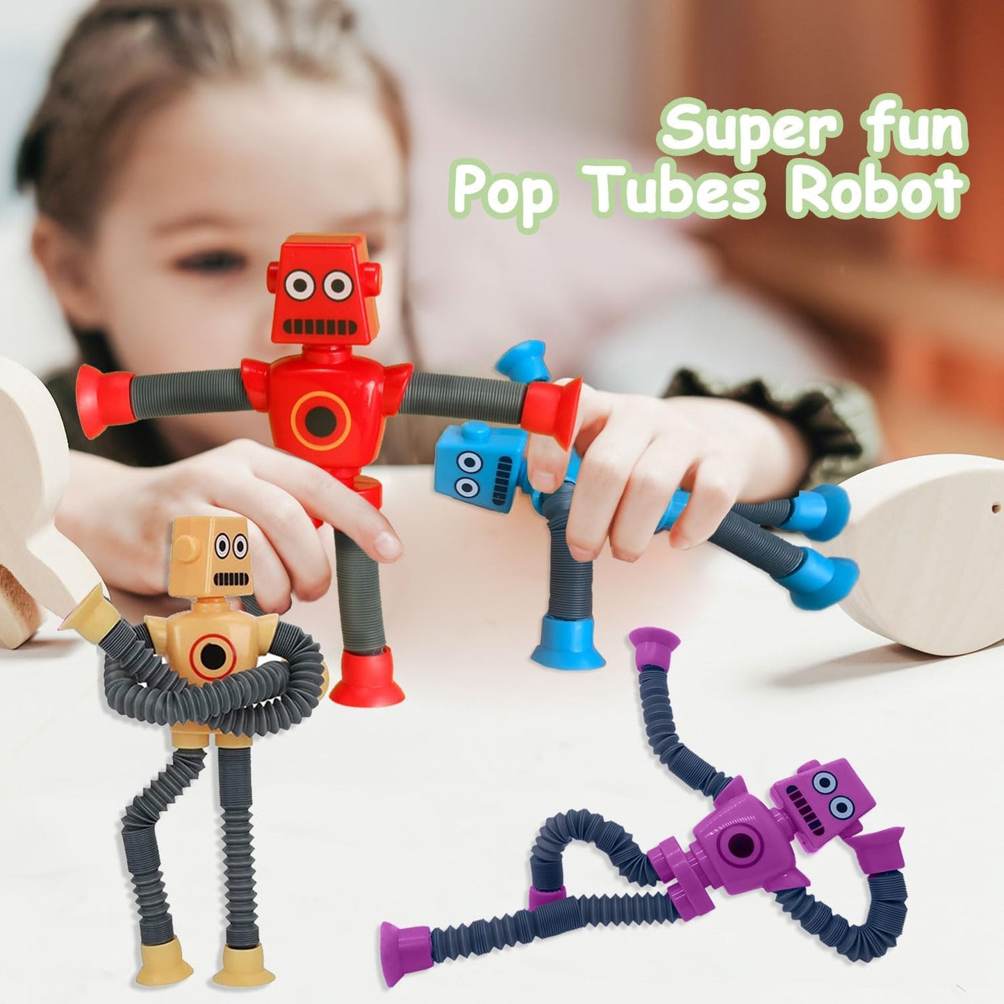 Pop Tubes Robot Toys Fidget Toy 8 Packs Telescopic Suction Cup Robotics Toys Autism Sensory Toys for Toddlers Boys Girls Party Favors (8 pcs)
