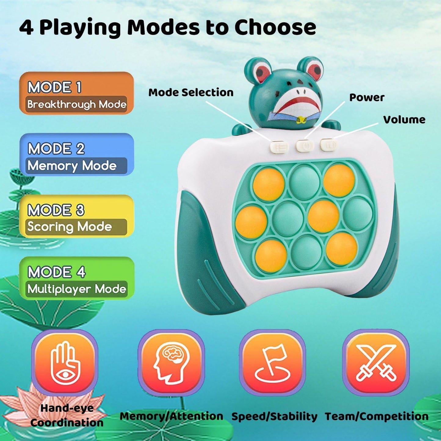 Fast Push Bubbles Pop Fidget Toy It Game, Quick Push Light Up Pop Interactive Sensory Toy, Fast Push Button Game for Kids Adult, Stress Relief Handheld Game Present Toy for 3 4 5 6 7 Year Boy Girl