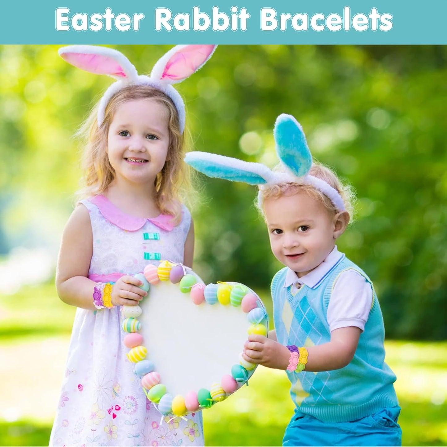 24 PCS Pop Easter Bracelets Fidget Toys Bulk Its Easter Rabbit Bracelet Easter Basket Stuffers Egg Fillers Kids Party Favors Fidgets Easter Gifts for Kids Classroom Prizes Birthday Goodie Bag Stuffers