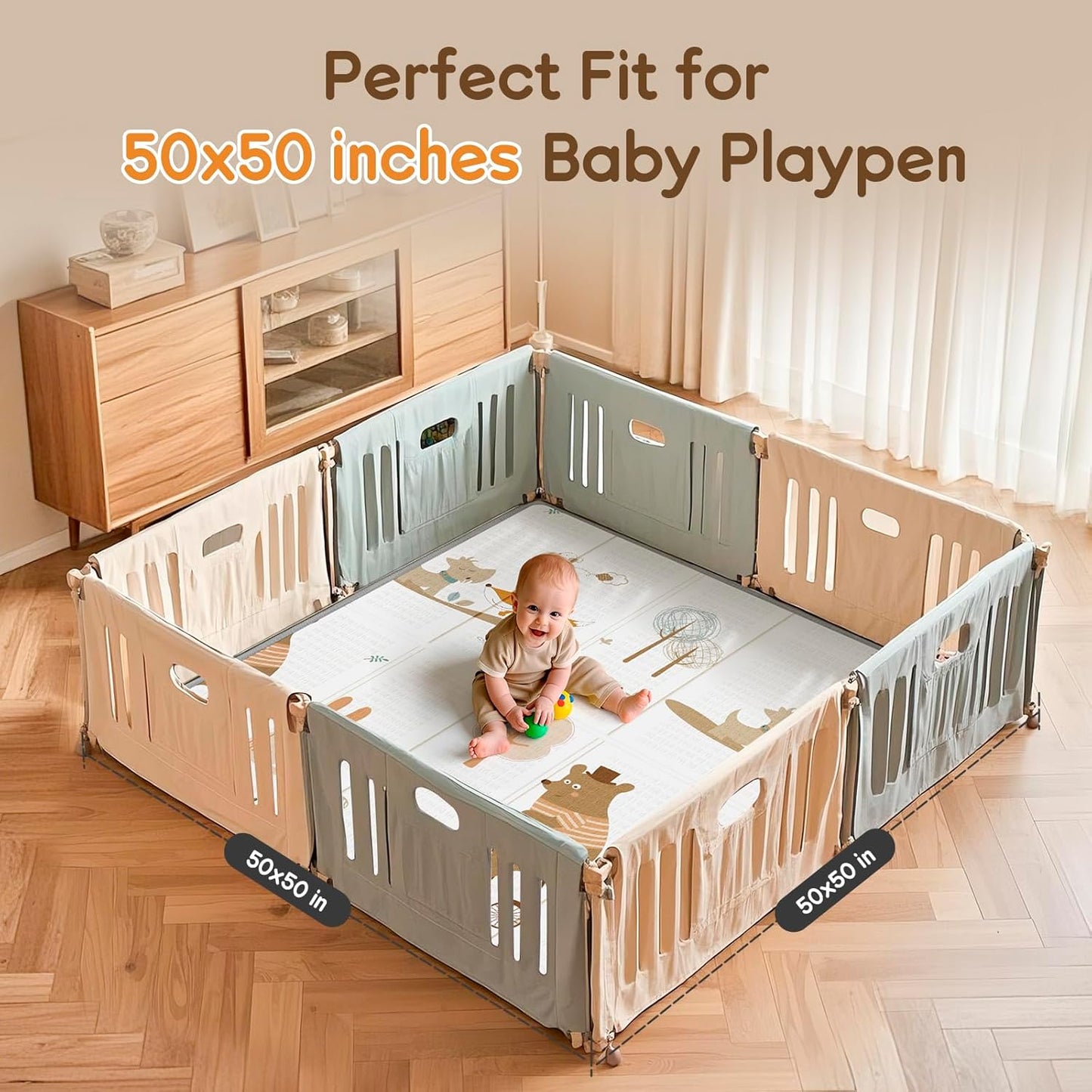 Foldable Baby Play Mat, PIGLOG Waterproof Playmats for Babies and Toddlers Kids, Safe Foam Playmat for Tummy Time, 50x50 Playpen Mat, Reversible Portable Baby Floor Mat for Infant, Toddler, Bear