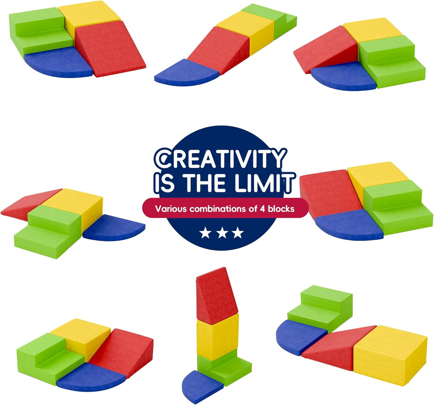 Large Baby Climbing Blocks – 6 Pcs Climbing Toys for Toddlers - Ultra High Density Soft Foam Play Gym Equipment Easy Wash for Indoor Nursery, Classic (Classic, 4-Piece)