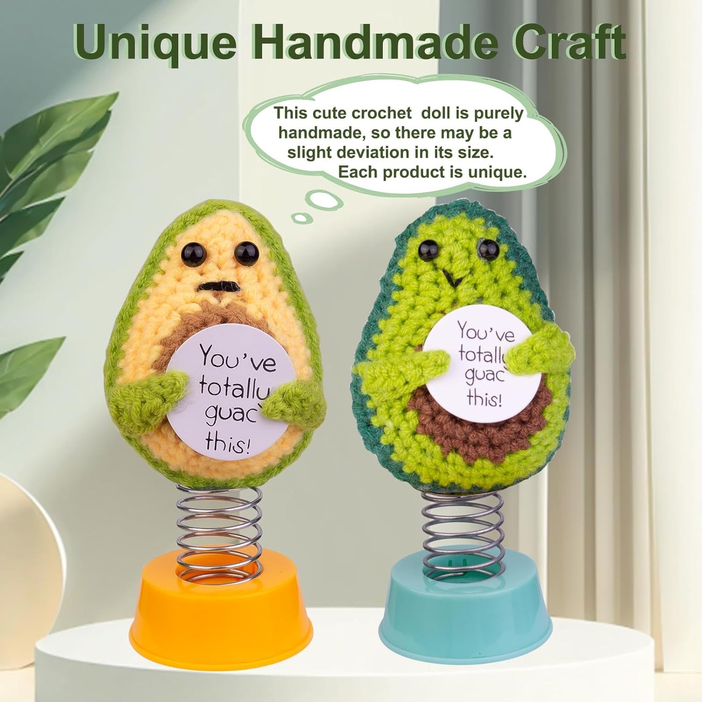 Funny Positive Shaking Avocado Knitting Doll, Handmade Emotional Support Crochet Avocado Car Ornament Gift with Base for Car Interior Home Office Desk Decoration, Light Avocado