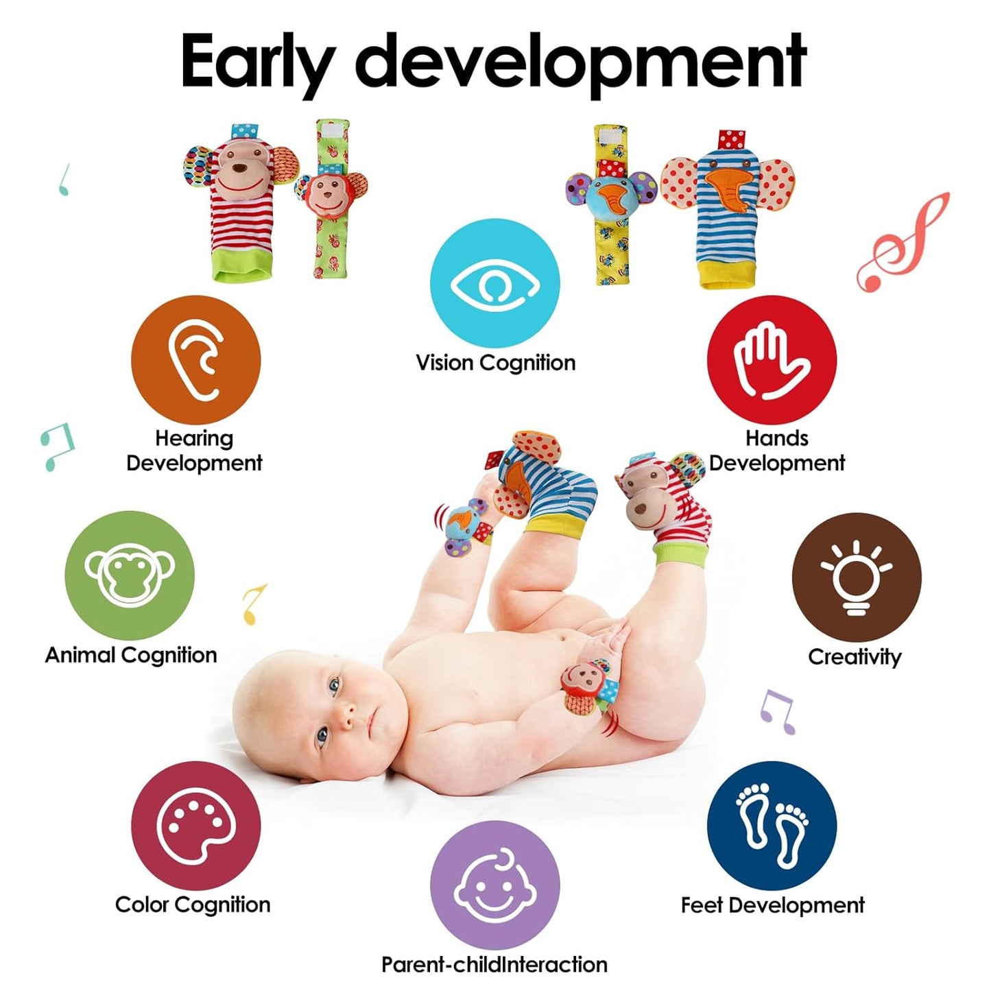 dearlomum Baby Play Mat Gym,Funny Play Piano Tummy Time Activity Mat with 5 Infant Sensory Toys & 4 Wrist Rattle Socks, Boy & Girl Gifts for Newborn 0 to 3 6 9 12 Months(Blue)