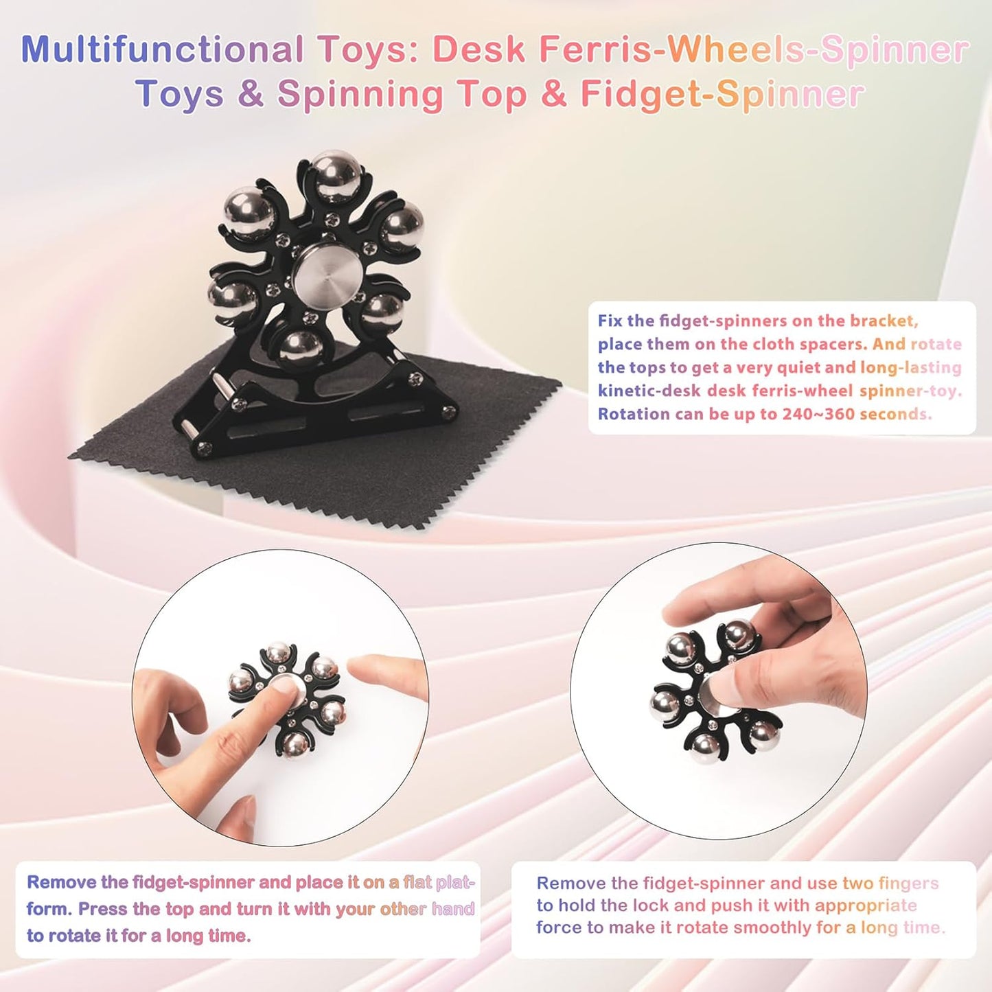 Desk-Fidget-Toys for Ferris-Wheels-Spinner: 4mins Kinetic-Metal-Spinner, Cool-Gadgets-Stuff for Kid Children Teen Adult EDC-Toy, ADHD Tools Stress Relief for Office Home School Men Woman Christmas
