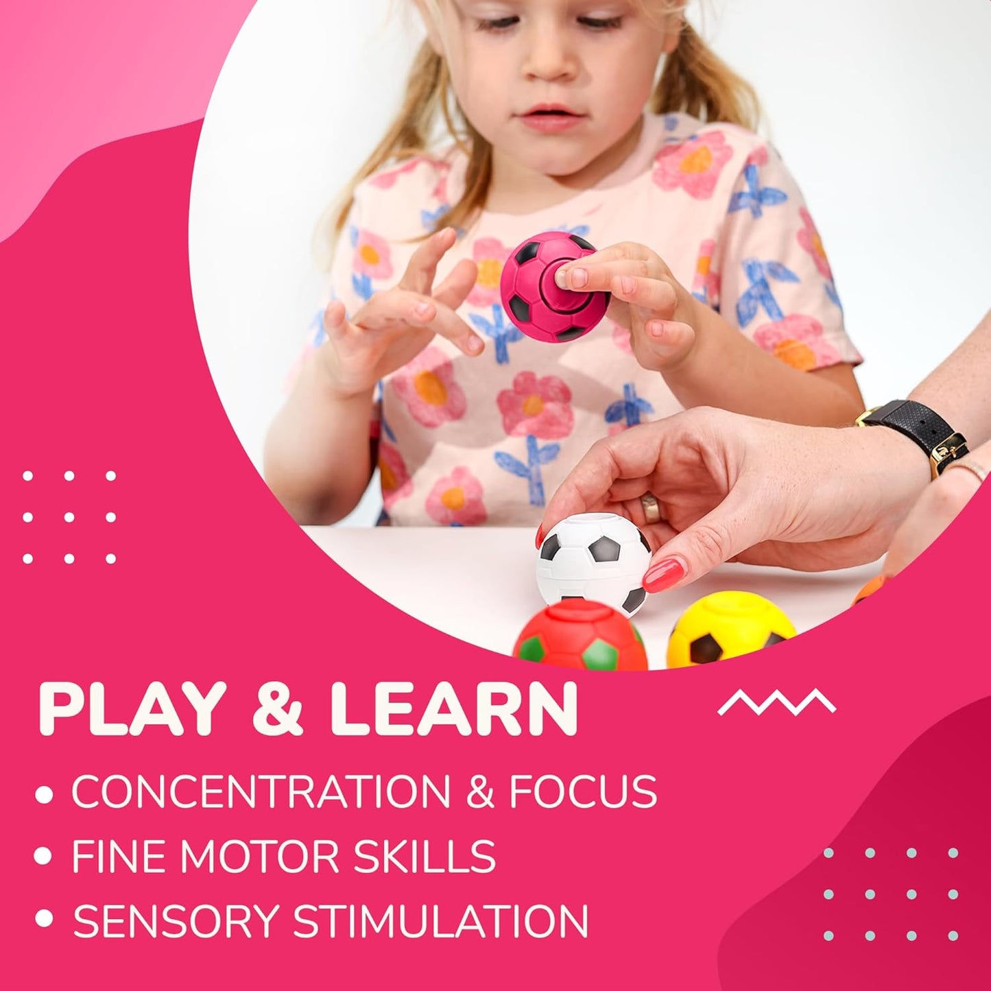 Fidget Spinners 2 Inch Fidget Spinner Balls 12 Pcs Fidget Spinner Pack - Pink Soccer Fidget Spinners for Kids Ball Spinner Fidget Toy - Hand Spinner for Kids Toy Gifts for Kids Easter Basket Stuffers