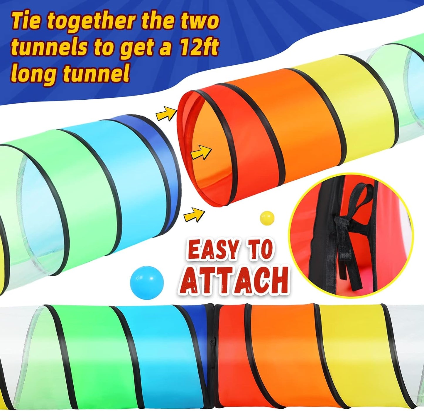 Moncoland Kids Play Tunnel Tent for Toddlers, Pack of 2 Colorful Pop Up Crawl Tunnel Toy for Baby or Pet, Collapsible Gift for Boy and Girl Play Tunnel Indoor and Outdoor Game