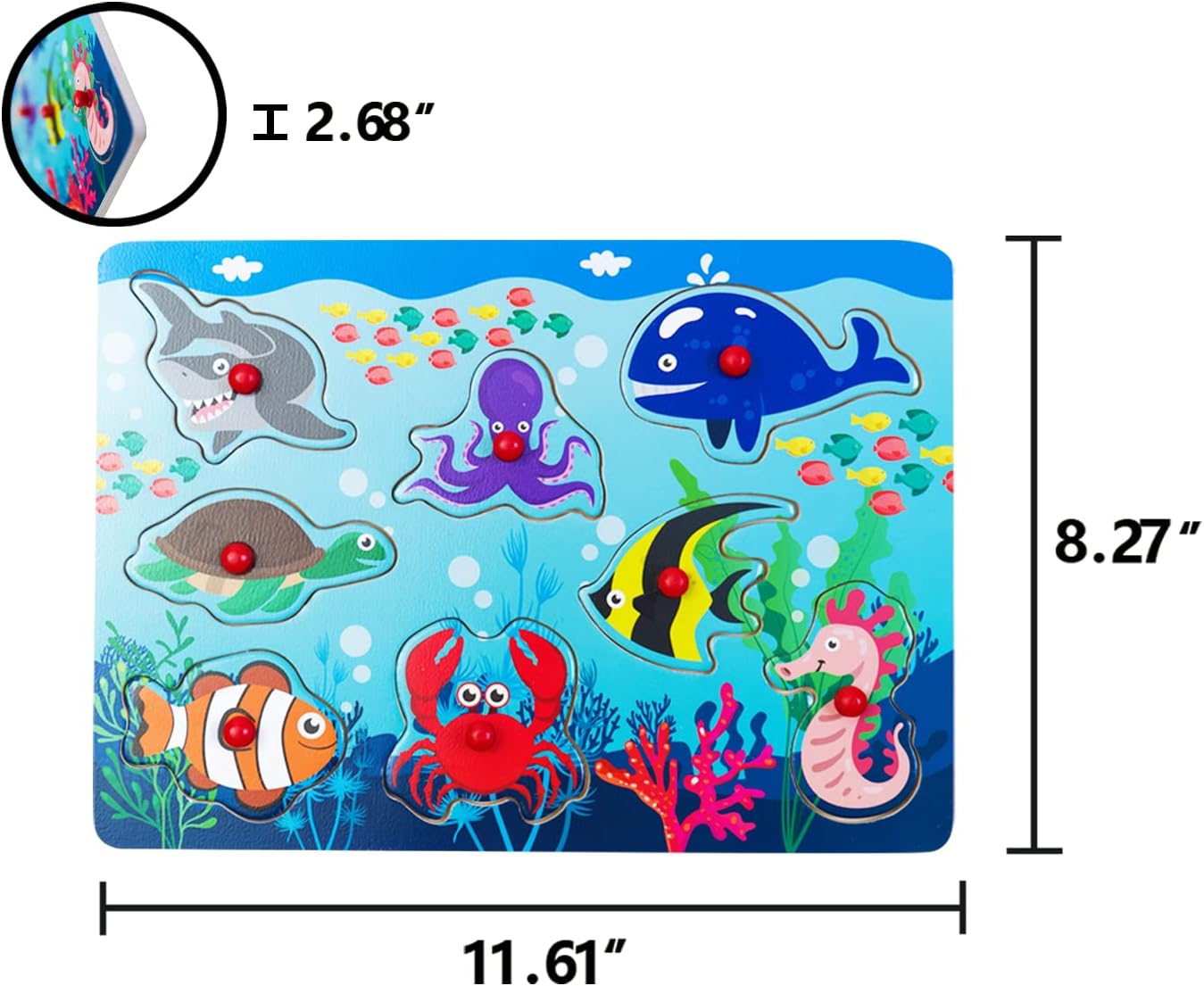 Peg Puzzle Set of 4 (32 pcs), Wooden Knob Puzzles for Toddlers Ages 1-3, Farm Zoo，Forest Animals, Pets, Sea Ocean Animals, Preschool Educational Cognitive Gifts