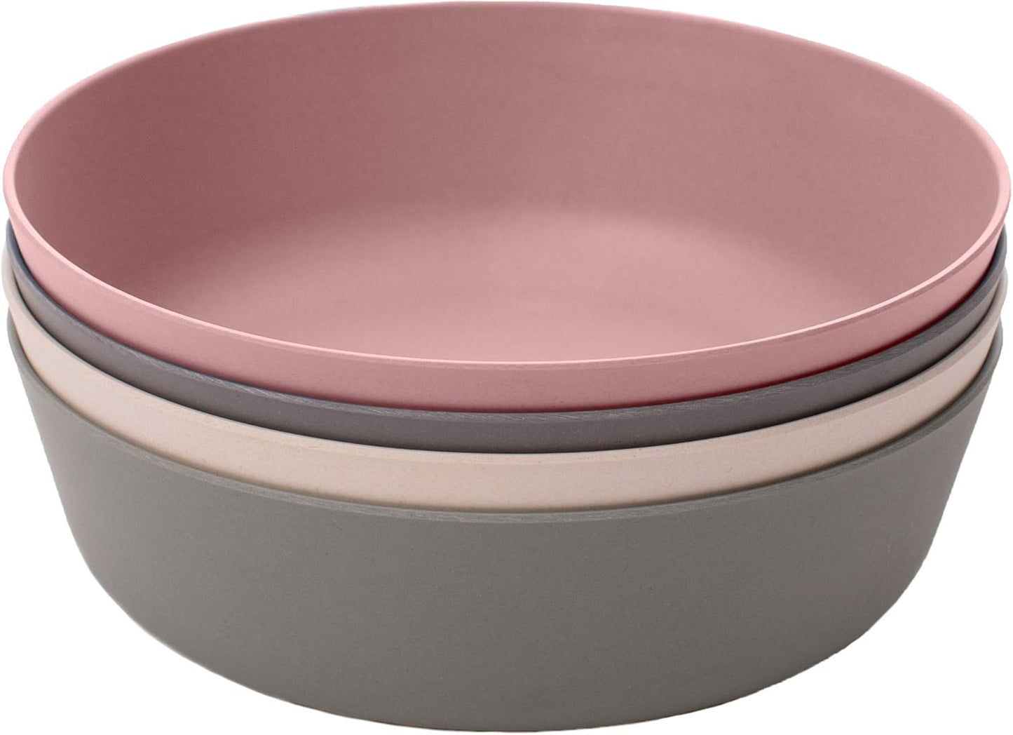 WeeSprout Bamboo Kids Bowls, Set of Four 15 oz Kid-Sized Dinnerware, Cereal, Leftovers & Snack Bowl, Dishwasher Safe (Pink, Green, Gray, & Beige)