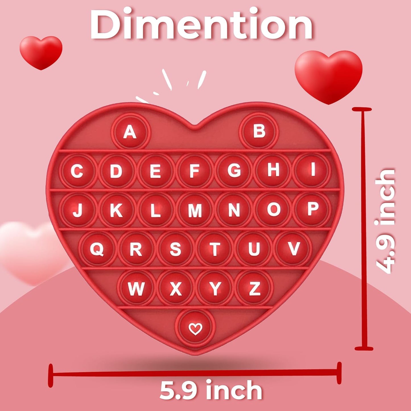 Red Heart Shaped Pop Bubble Valentines Fidget Toy with Letters and Numbers, Xmas Gift Sensory Toy with Alphabets Kids Birthday Party Classroom Prize Stress Reliever