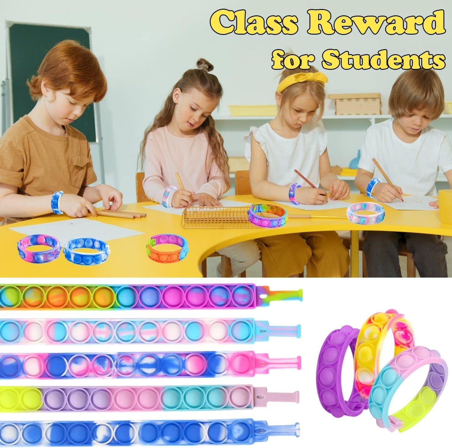 15 Pcs Pop Bubble Bracelet Fidget Toys, Pop Wristband Fidget Bulk Toy for Party Favors Halloween Christmas Valentine Gifts Student Gifts Easter Egg Basket Stuffer Classroom Prizes Goodie Bag for Kids