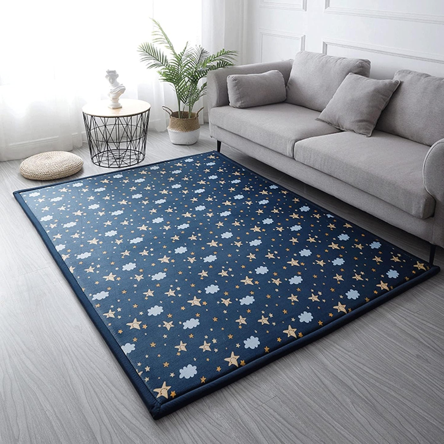 Loartee Coral Velvet Area Rug - 1" Thick Memory Foam Baby Play Mat, Washable Toddler Carpet, Home Decor for Living Room, Nursery, Kids Bedroom, Starry Blue, 5'11"x6'7"