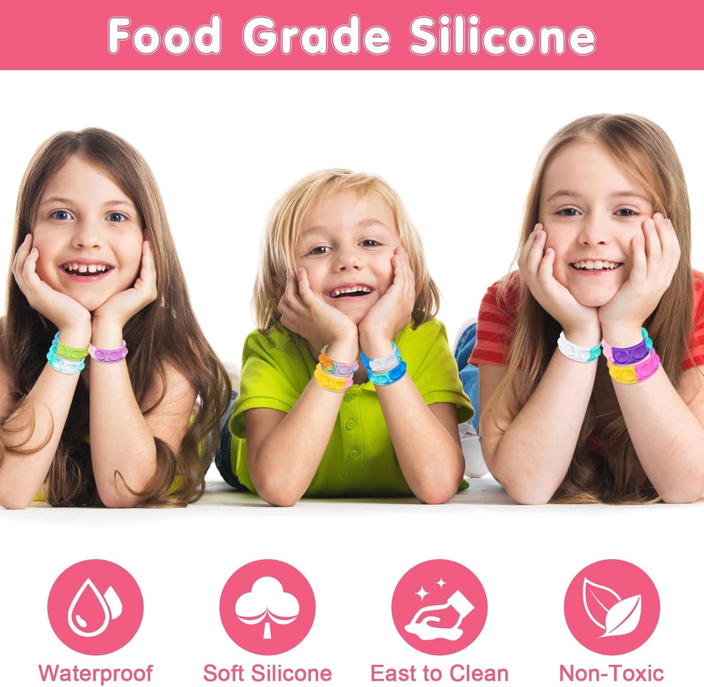 24 PCS Pop Bracelets Fidget Toys Bulk Its Bear Bracelet Kids Party Favors Fidget Toy Pack Fidgets for Classroom Prizes Birthday Goodie Bag Stuffers Sensory Toys for Girls Boys