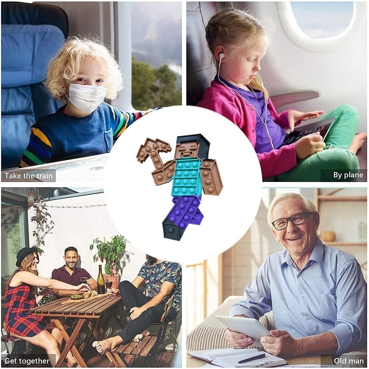 Push Minecraft Big Jumbo pop Bubble Fidget Toy, Giant Large Huge Square Stress Reliever Silicone Toy for Kids and Adults