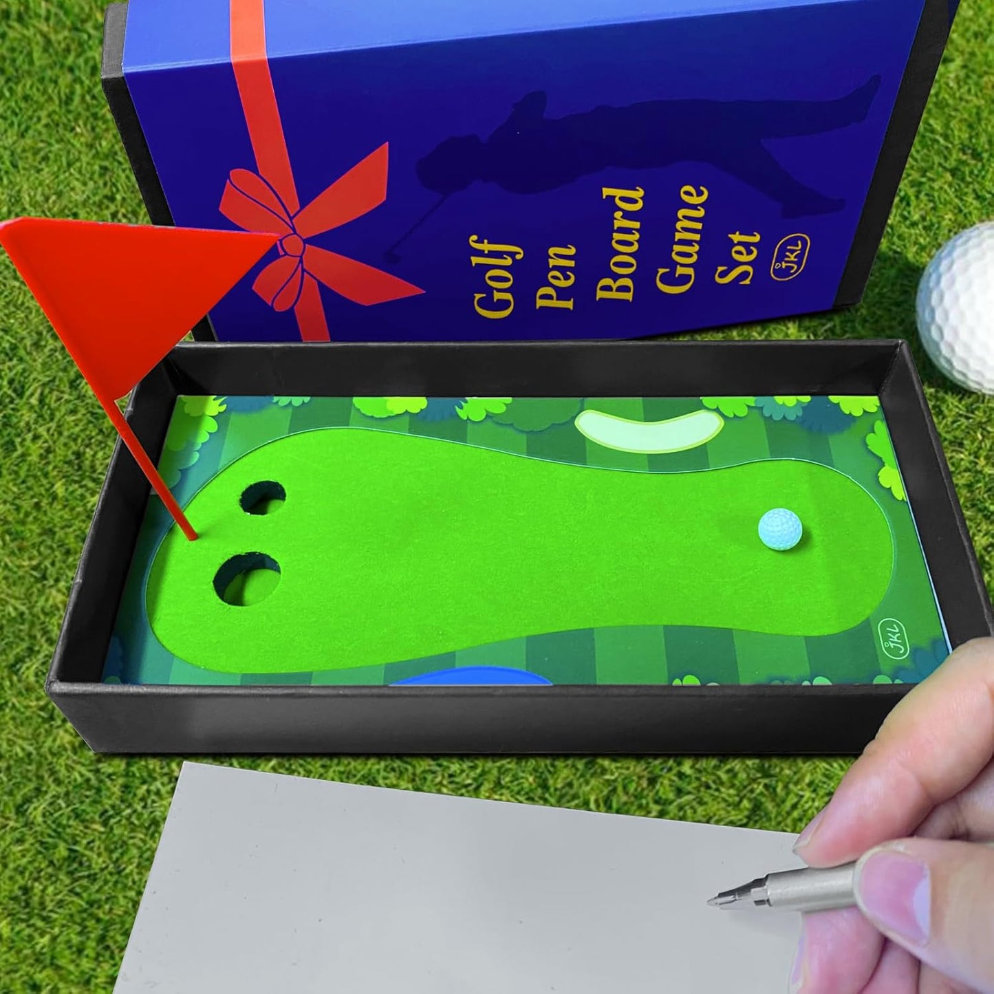Golf Pen Gifts Mini Desktop Set with Putting Green,3 Golf Clubs Pens with Balls and Flag,Unique Stocking Stuffers,Golf Gift Office Desk Toys for Men and Women