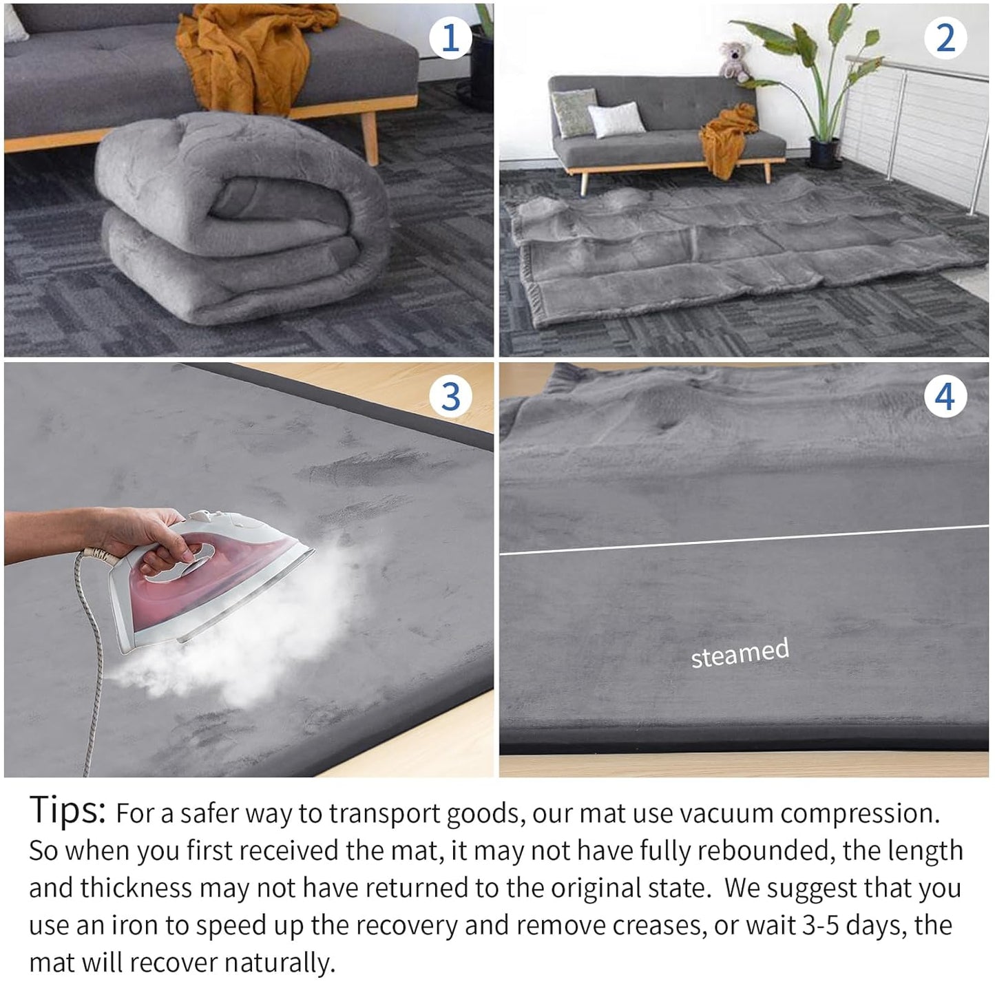 Baby Play Mat for Floor,1.3" Thick Memory foam Tummy Time Mat for Toddlers,Infants,kids,Water-Repellent Soft Nursery Rug ,Extra Large Non Slip for Crawling&Yoga,Tatami Style for Living Room(Dark Grey)