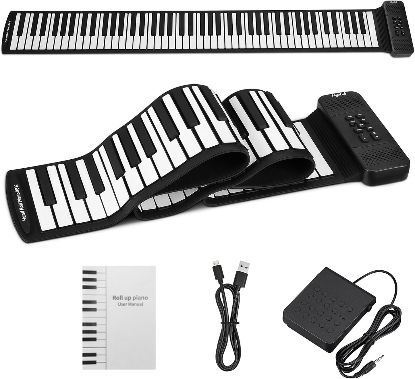 88 Keys Roll Up Keyboard Piano, Portable Electric Foldable Piano with Sustain Pedal, 14 Songs, 128 Tones, 128 Rhythms, Rechargeable & Dual BT Function, Music Gift for Beginners