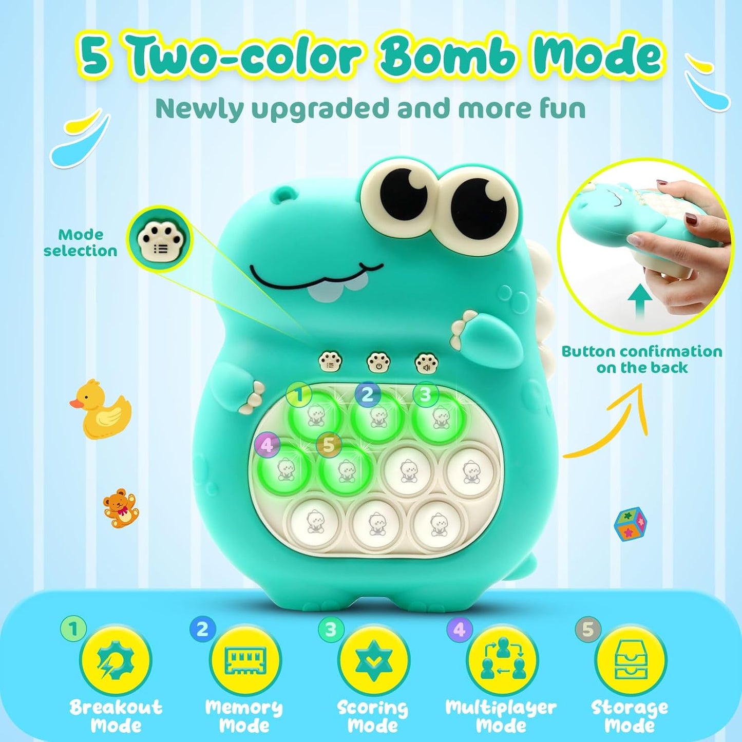 Fast Push Pop Game Fidget Toys for Kids, Electronic Handheld Fidget Pop Quick Push Bubbles Light up Toy, Birthday Toys Gifts for Teens Kids Boys and Girls Age 3 4 5 6 7 8 9 10+ Years Old