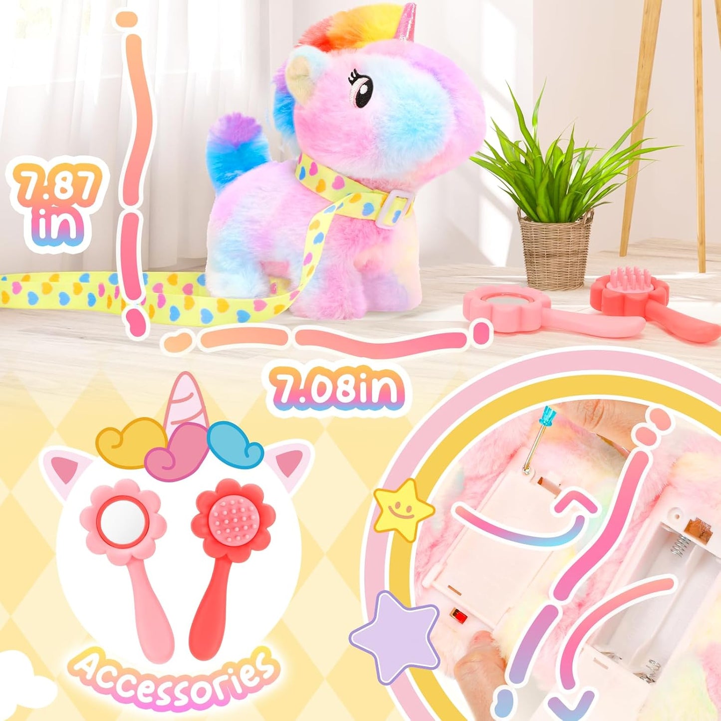 Tagitary Plush Toy Unicorn Stuffed Animal Toys for Kids with Sounds,Walking,Tail Wagging and Head Nodding,Interactive Unicorn Toy for Kids with Leash,Christmas Birthday Gift for Toddlers Kids