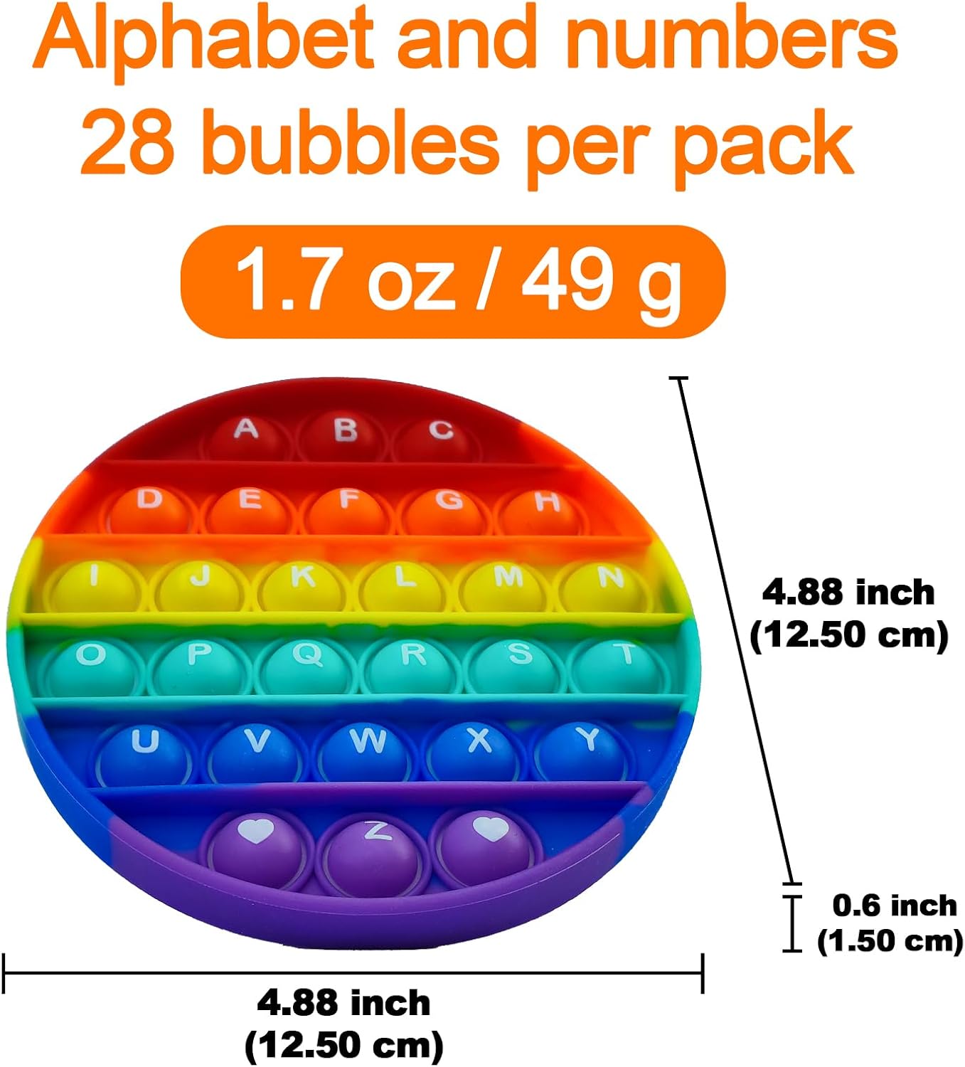 Alphabet Pop Fidget Toy Letters ABC Numbers Learning and Educational Toys Round Sensory Toys Popper Games Stress Relief Gifts for Kids 2 Packs Single Side(Uppercase and Lowercase Letters)