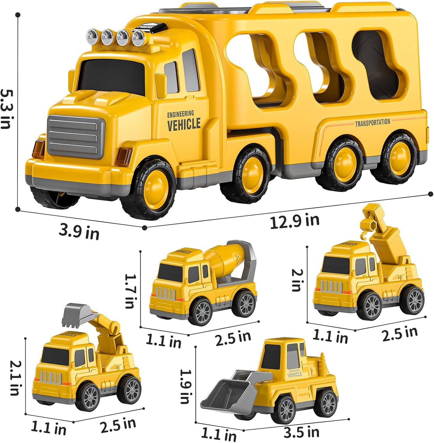 TEMI Construction Truck Boy Toys for 3-5 Year Old Toddlers - Toys for 3 4 5 6 7 Years Old Engineering Transport Vehicle Carrier Truck, Kids Excavator Crane Gifts Toys for Boys and Girls Aged 4-6