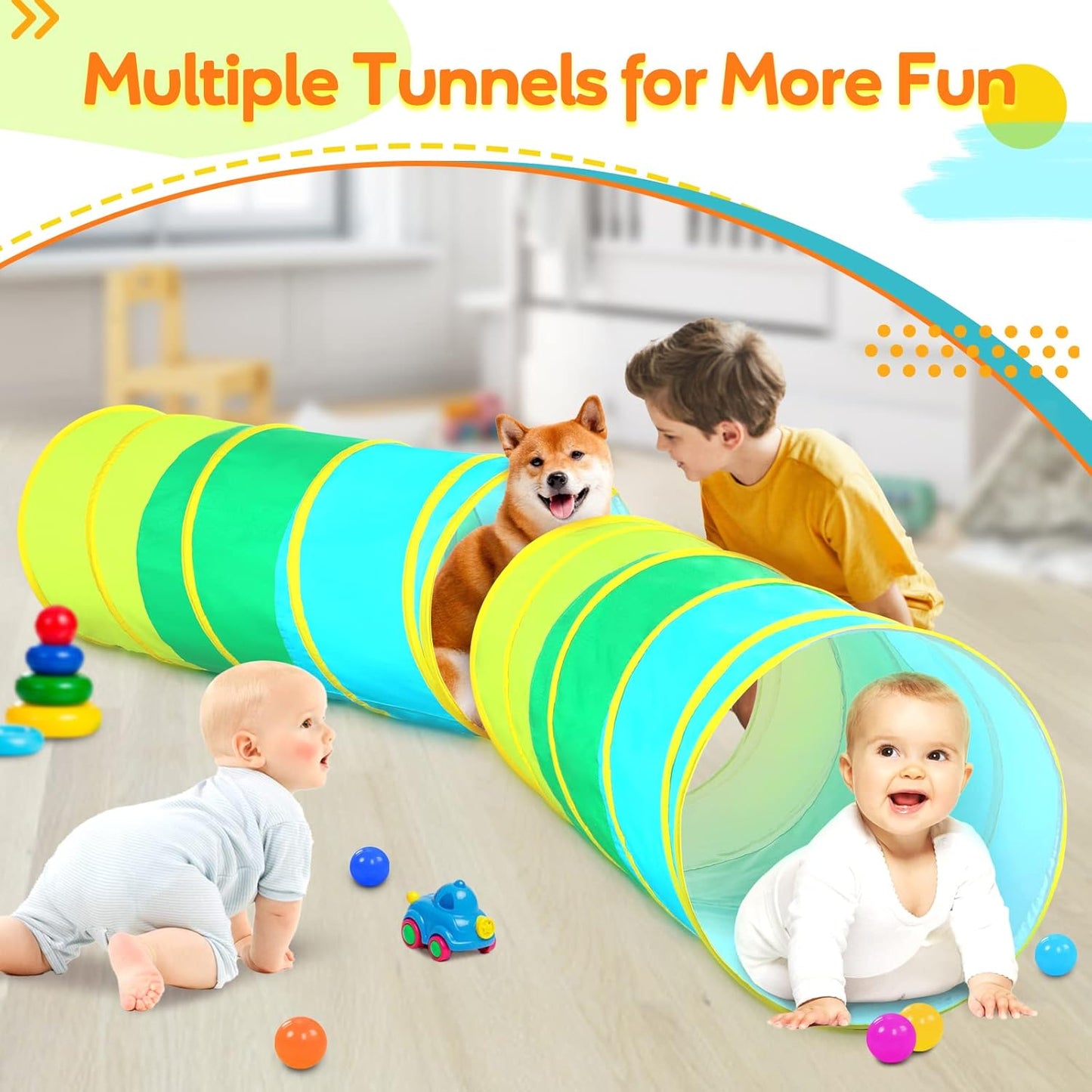Moncoland Kids Play Tunnel Tent for Toddlers, Colorful Cotton Pop Up Crawl Tunnel Toy for Baby Infant Children or Dog Cat Pet, Collapsible Gift for Boy and Girl and Game (Cotton Baby Tunnel)