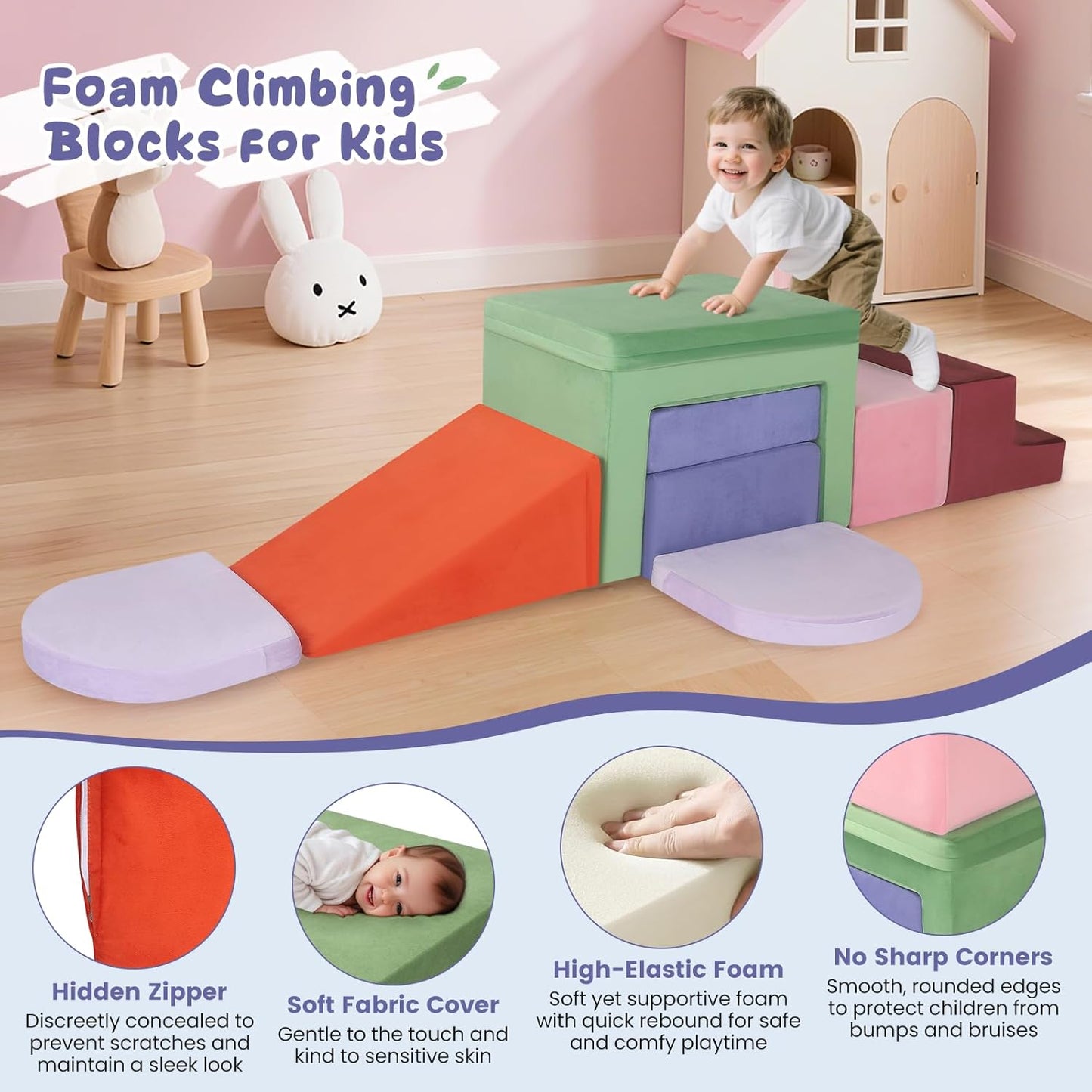 Lischwert Foam Climbing Blocks for Toddlers 1-3, Soft Play Set with Crawling Exploration Toys, Indoor Outdoor Infant Safe Blocks for Baby Gym Toddler Playground