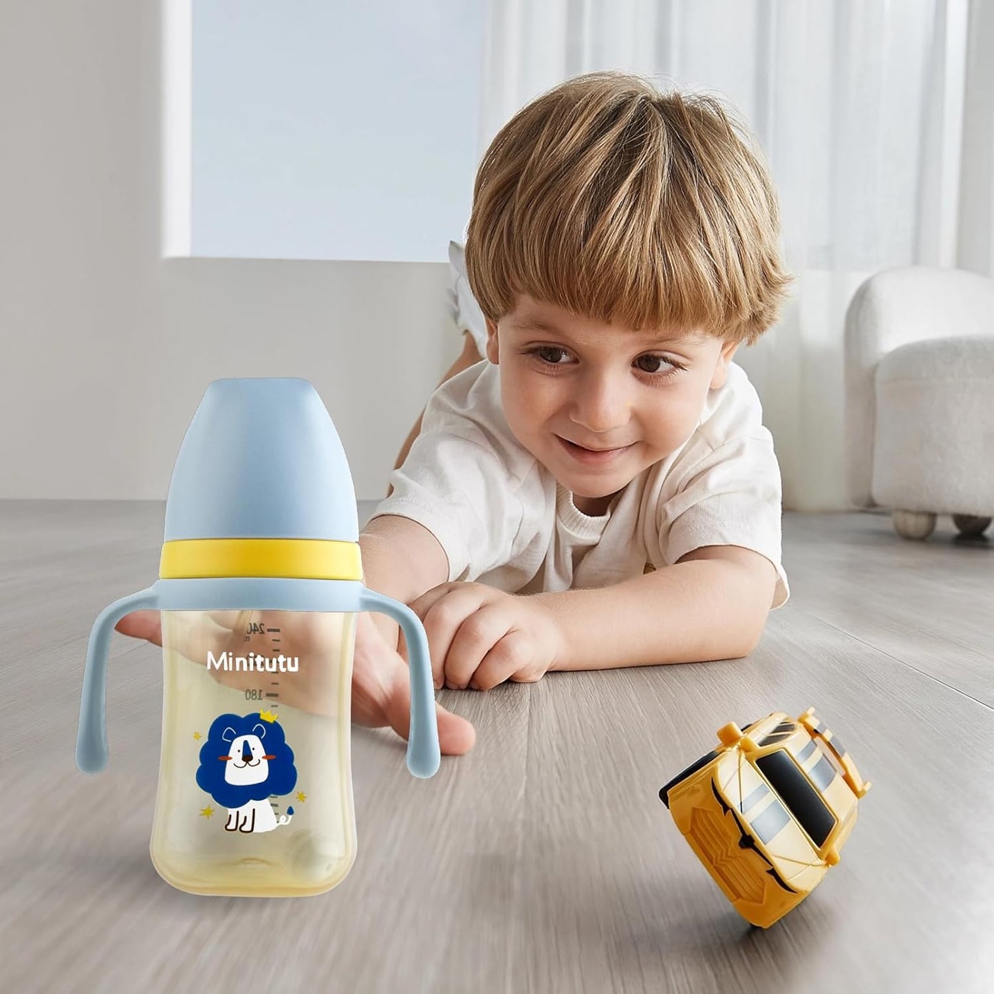 Weighted Sippy Cup With Straw and Handles - No-Spill Easy Grip Trainer Cup With Soft Flex Spout - 3 Sippy Spouts for Baby and Toddlers (Blue)