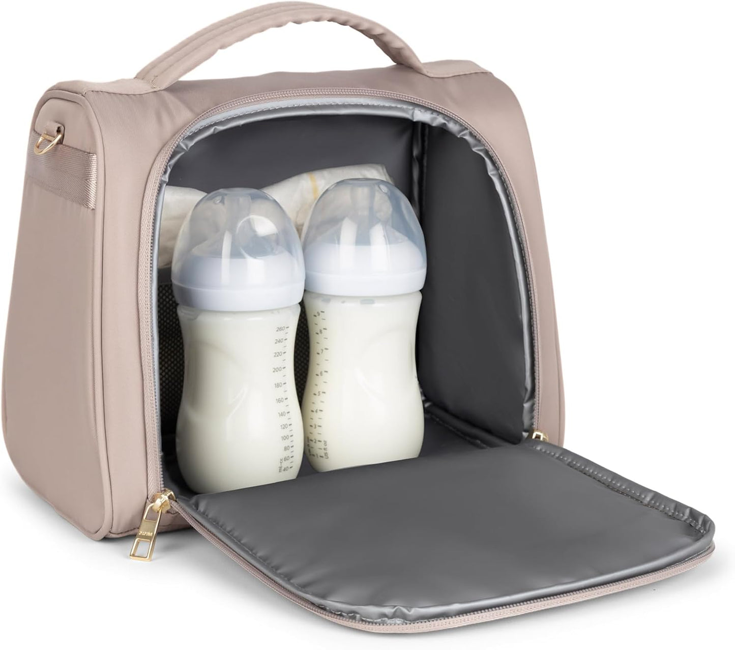JuJuBe New Insulated Bottle Bag, Breastmilk Storage Bag for Baby Bottles, Insulated Waterproof Lunch Bag or Cooler Bag for Nursing, Milk, Food, Baby Formula, Snacks, Daycare, Taupe, Mother's Day Gift