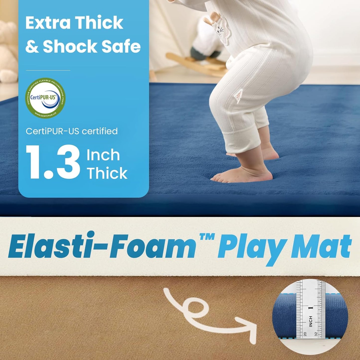 Ultra Soft Baby Play Mat,79"×158" Extra Large Activity Tummy Time Mat for Toddlers,Infants,Kids,Extra Thick Elasti-Foam Nursery Rug for Floor,Non-Slip Safe for Crawling,Water-Repellent(Royal Blue)