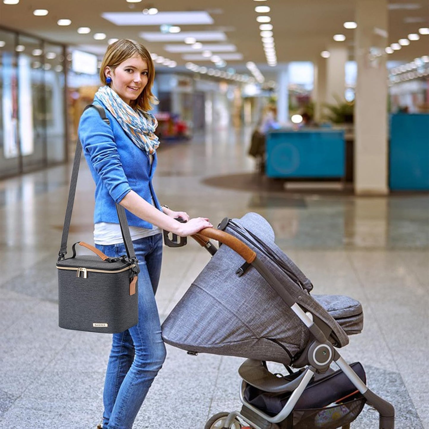 Breastmilk Cooler Bag with Ice Pack Fits 6 Baby Bottles Up to 9 Ounce, Baby Bottle Bag with Shoulder Strap for Nursing Mom Daycare,Dark Grey