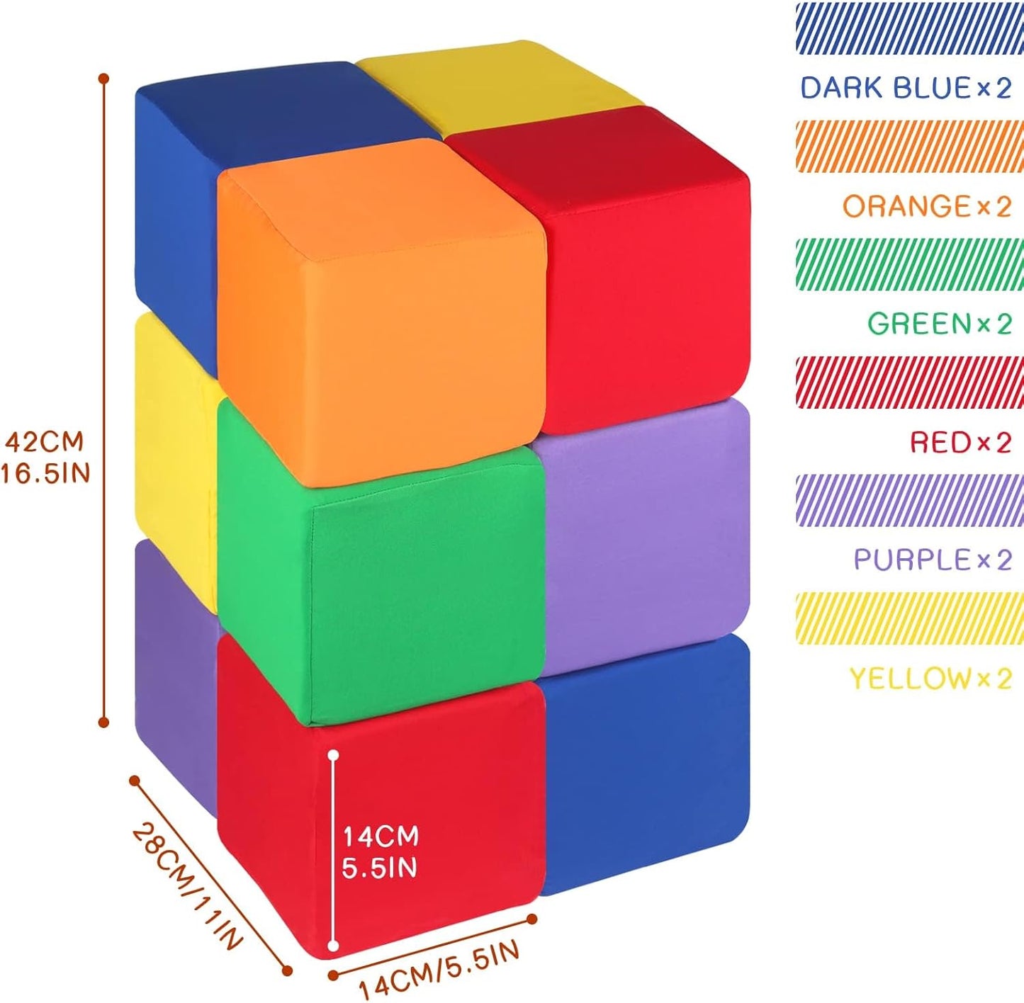 Foam Blocks for Toddlers 1-3, 12 PCS 5.5 inch Foam Soft Cubes for Kids, Colourful Building Blocks, Stacking Block Sets, Throwing Toys