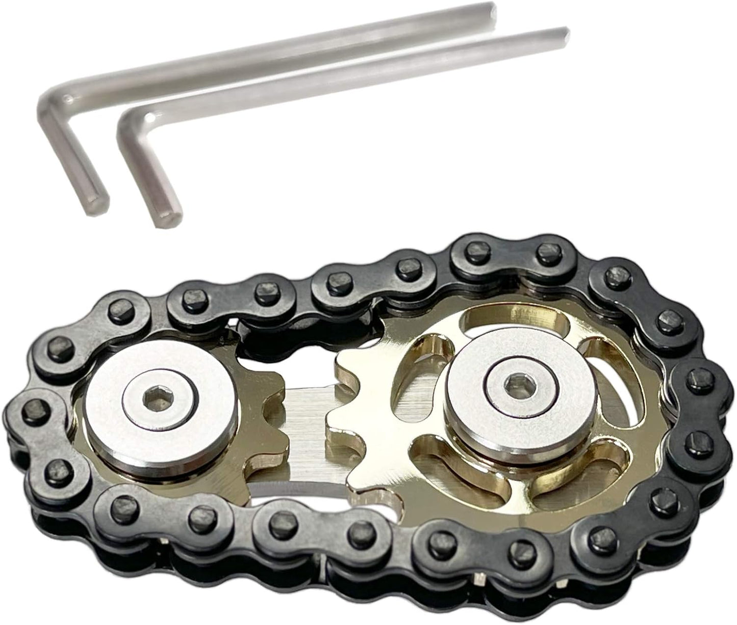 Stainless Steel Sprocket Fidgets Chain Fidget Cube Gears Linkage Bike Chain Novelty Fidget Block Kinetic Desk Toy Metal EDC Focus Meditation Break Bad Habits ADHD (Gold+Black)