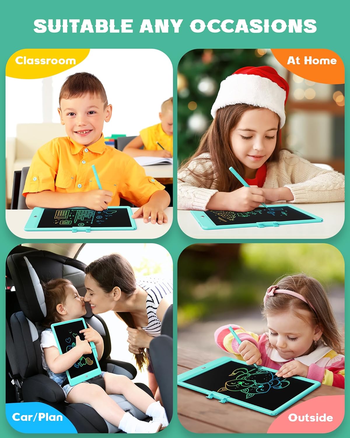 Bravokids 10 Inch LCD Writing Tablet for 3 Year Olds - Electronic Drawing Pad and Doodle Board as Educational Birthday Gifts for Girls and Boys (Green)