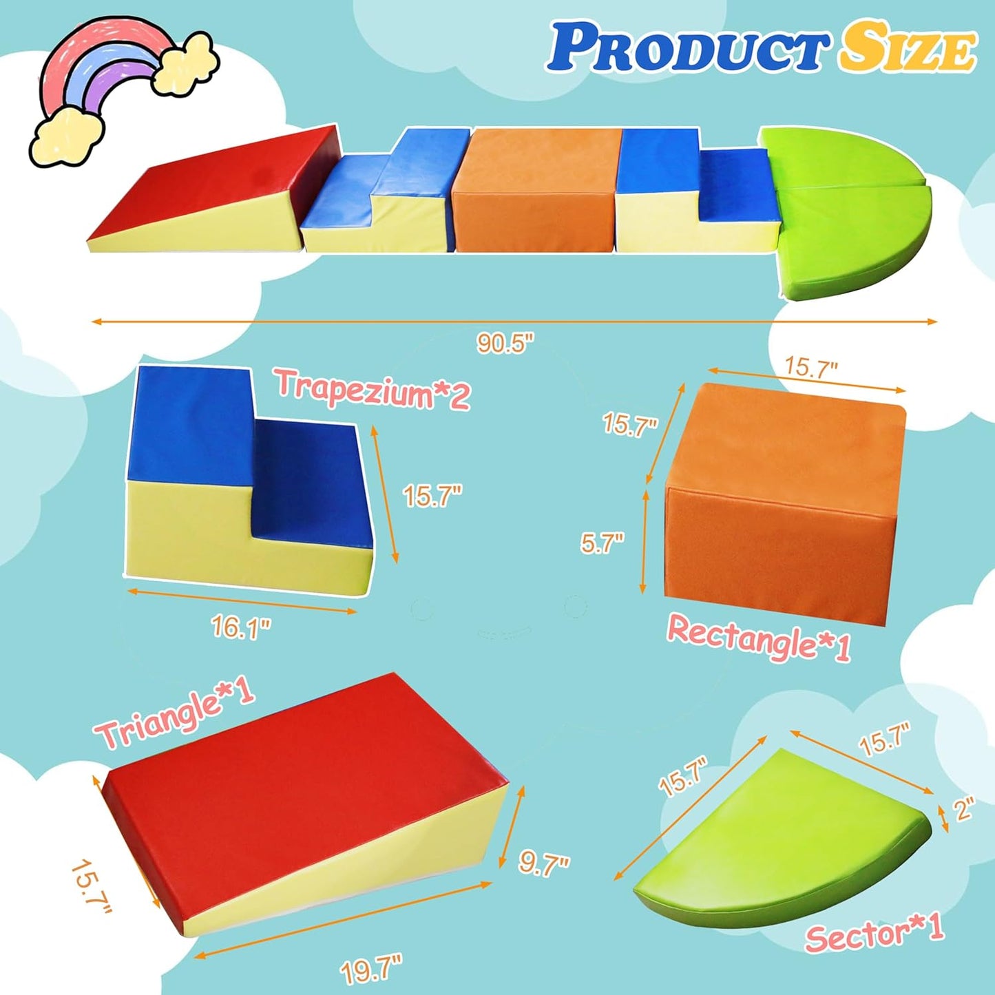 6-Piece Baby Soft Foam Climbing Blocks Set, PU Leather Non Slip Foam Play Gym Climbing Structures for Toddlers 3, Indoor Climb and Crawl Activity Play Set