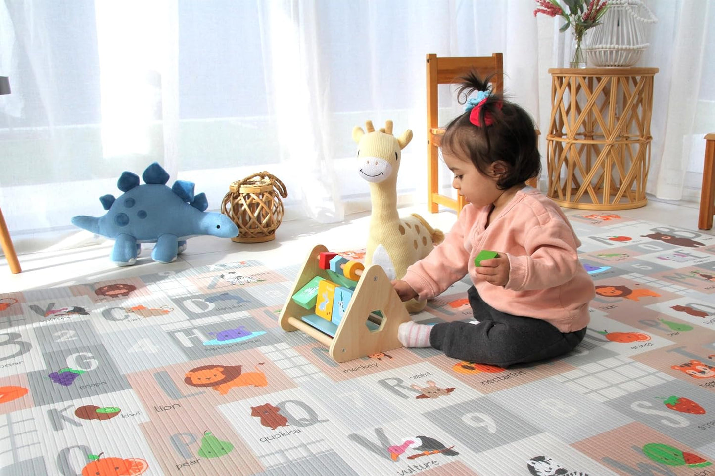 Cushmat Stylish Reversible Foam Play Mat (Large, Crystals Gray - Tropical Safari) - Soft, Waterproof, Durable Play mat for Infants, Babies, Toddler, Kids & Grownup - 6.5ft x 4.5ft