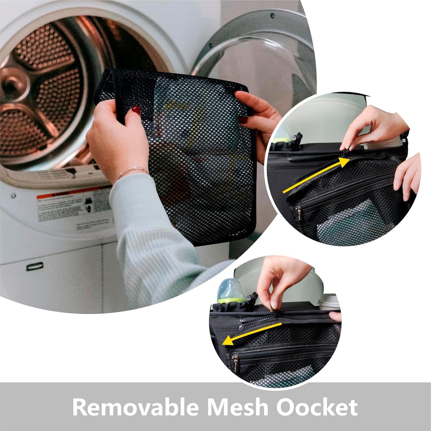 TOPDesign Universal Baby Stroller Organizer, Stroller Caddy with Detachable Mesh Bag & Heightened Insulated Cup Holders & Non-Slip Secure Hooks Accessories, Fits Most Strollers (Sharks)