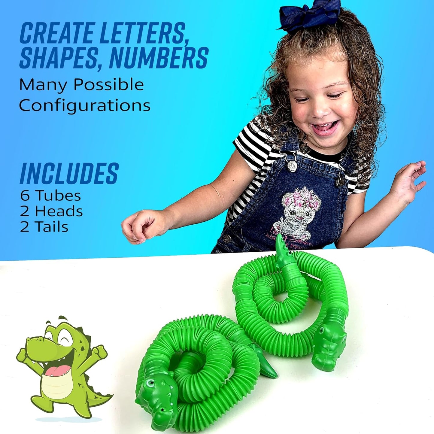 Pop Tubes Gator Pop Tube - Sensory Tubes Fidget Toy - Fun Alligator Toys for Toddlers & Kids All Ages - Best Fidgets Popping Fidget Tubes Pop Toys for Boys & Girls - Mini Pop It Pack Party Favor Gifts