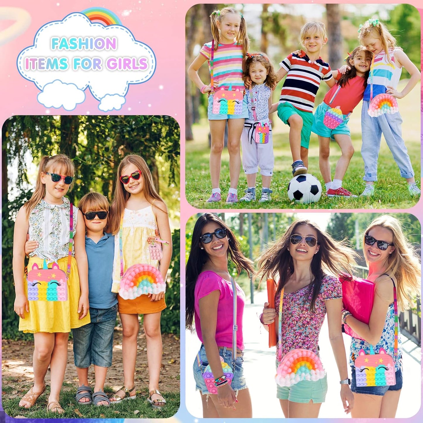 Aucma 2 Pack Unicorns Gifts for Girls Toys Purse Wallet Pink Unicorn Crossbody Bag Kid Age 3 4 5 6 7 8 9 10 11 12 Years Old Birthday Valentines Gift Stocking Stuffers Christmas Little Pop Girl Stuff