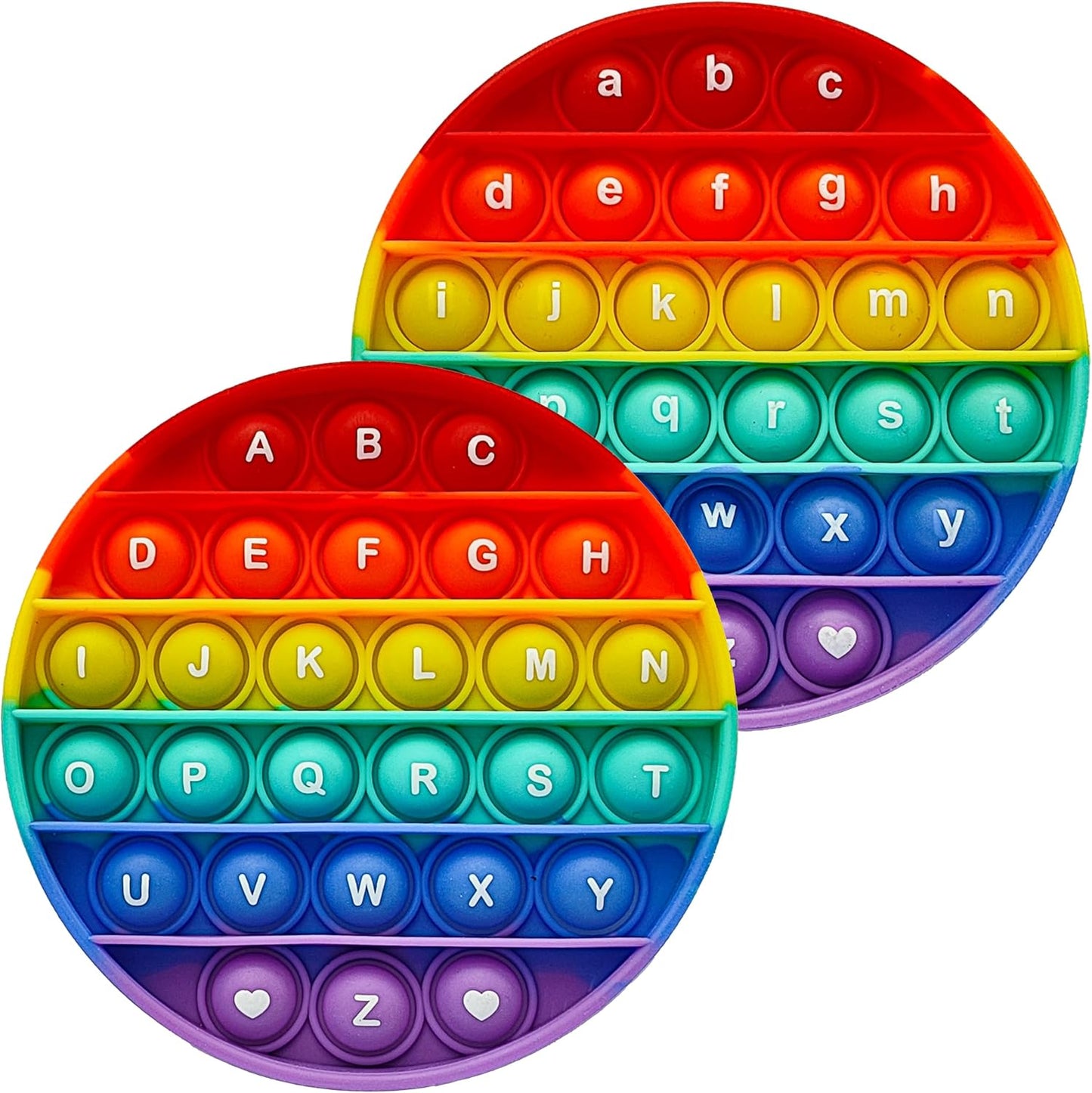 Alphabet Pop Fidget Toy Letters ABC Numbers Learning and Educational Toys Round Sensory Toys Popper Games Stress Relief Gifts for Kids 2 Packs Single Side(Uppercase and Lowercase Letters)