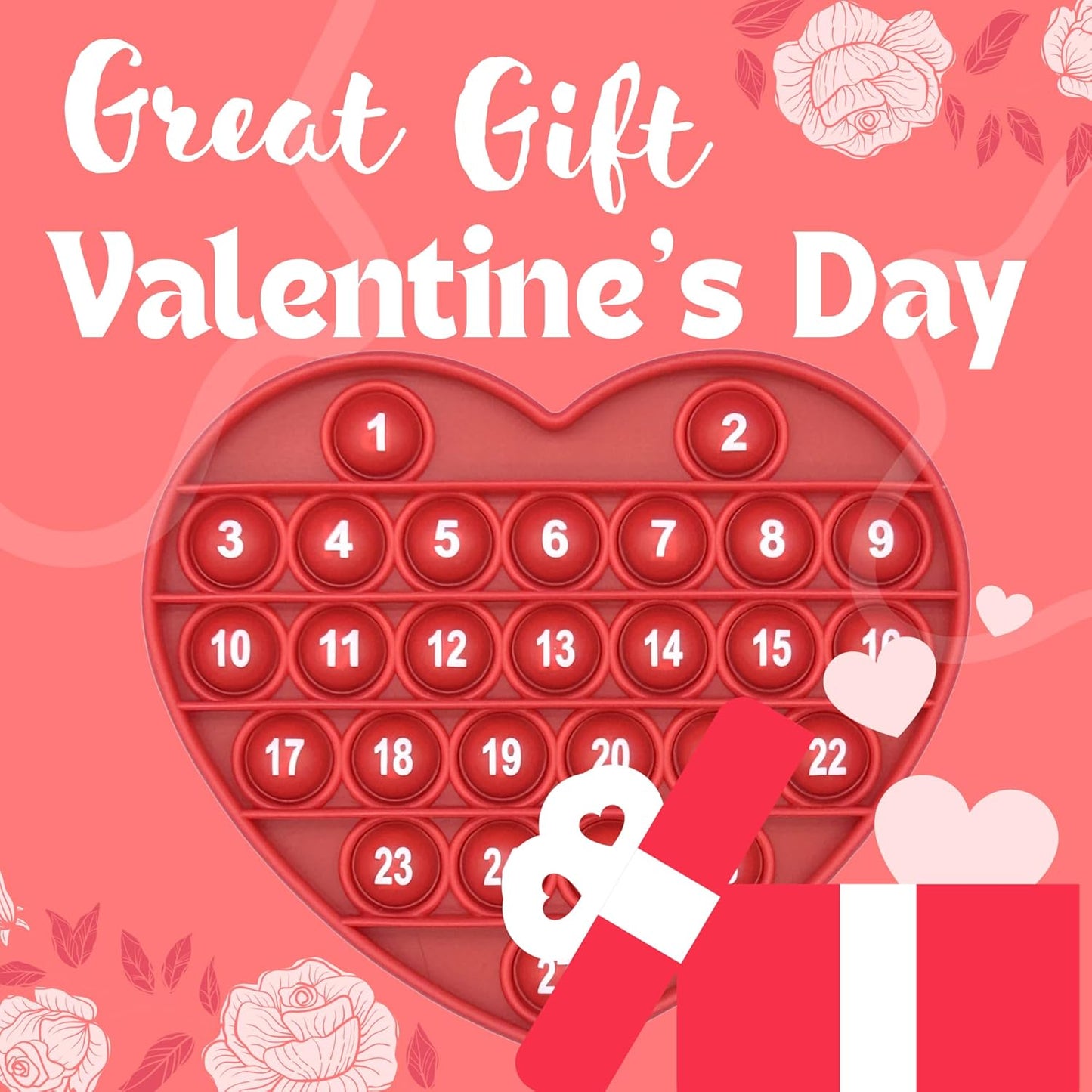 Red Heart Shaped Pop Bubble Valentines Fidget Toy with Letters and Numbers, Xmas Gift Sensory Toy with Alphabets Kids Birthday Party Classroom Prize Stress Reliever