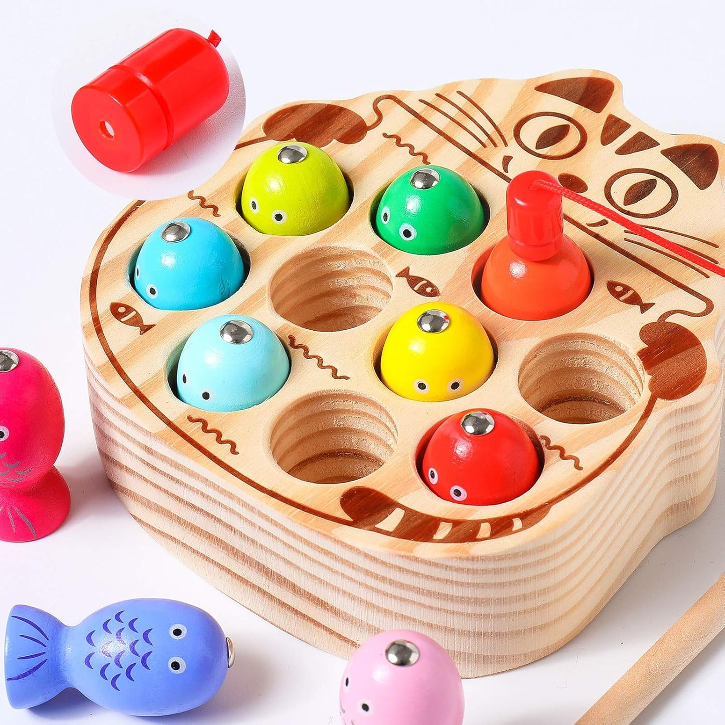 Montessori Magnetic Wooden Fishing Game for Toddlers 1-3 Years Old,Fine Motor Skills Early Learning Eyes Hands Cooperation Toy for Boys & Girls Great Birthday Gift