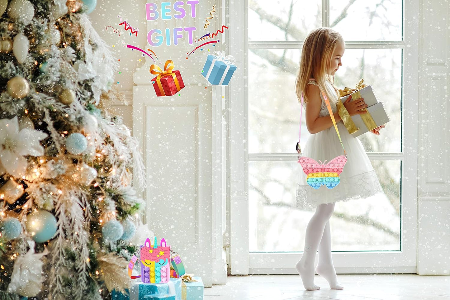 Aucma 2 Pack Unicorns Gifts for Girls Toys Purse Wallet Pink Unicorn Crossbody Bag Kid Age 3 4 5 6 7 8 9 10 11 12 Years Old Birthday Valentines Gift Stocking Stuffers Christmas Little Pop Girl Stuff